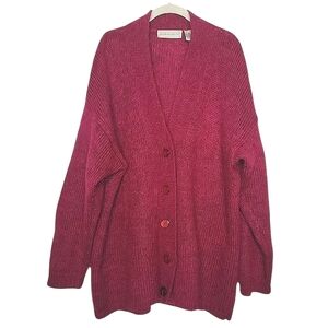 Northern Isles II Magenta Pink Acrylic Mohair Button Down Cardigan Sweater 3X